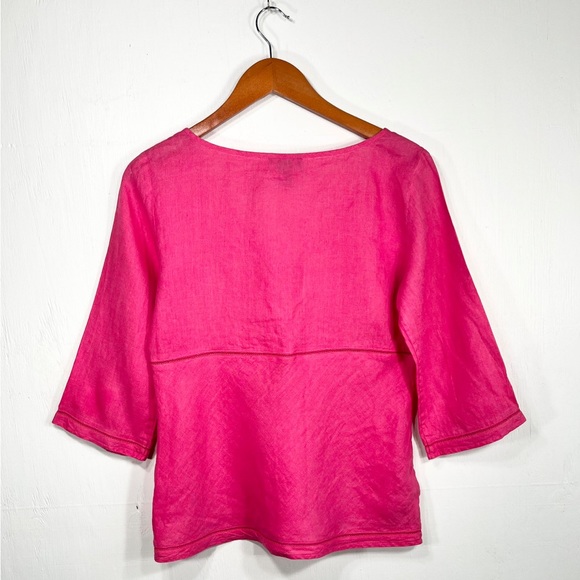 NEW! 100% linen Ann Taylor pink V-neck empire waist blouse tunic top size 8 - Picture 5 of 7